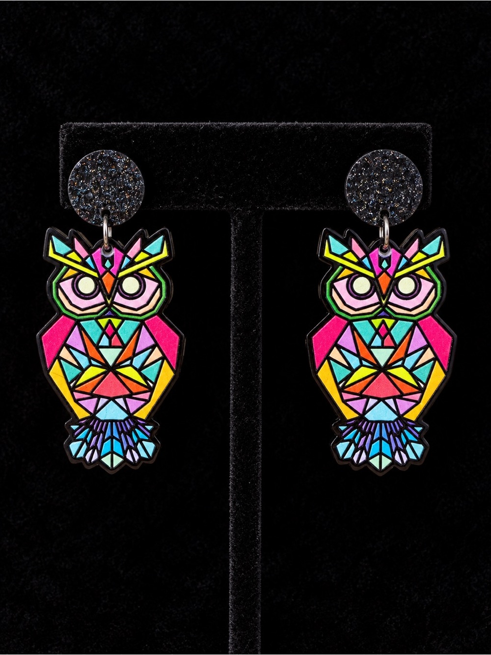 Multicolor Geometric Owl Drop Earrings